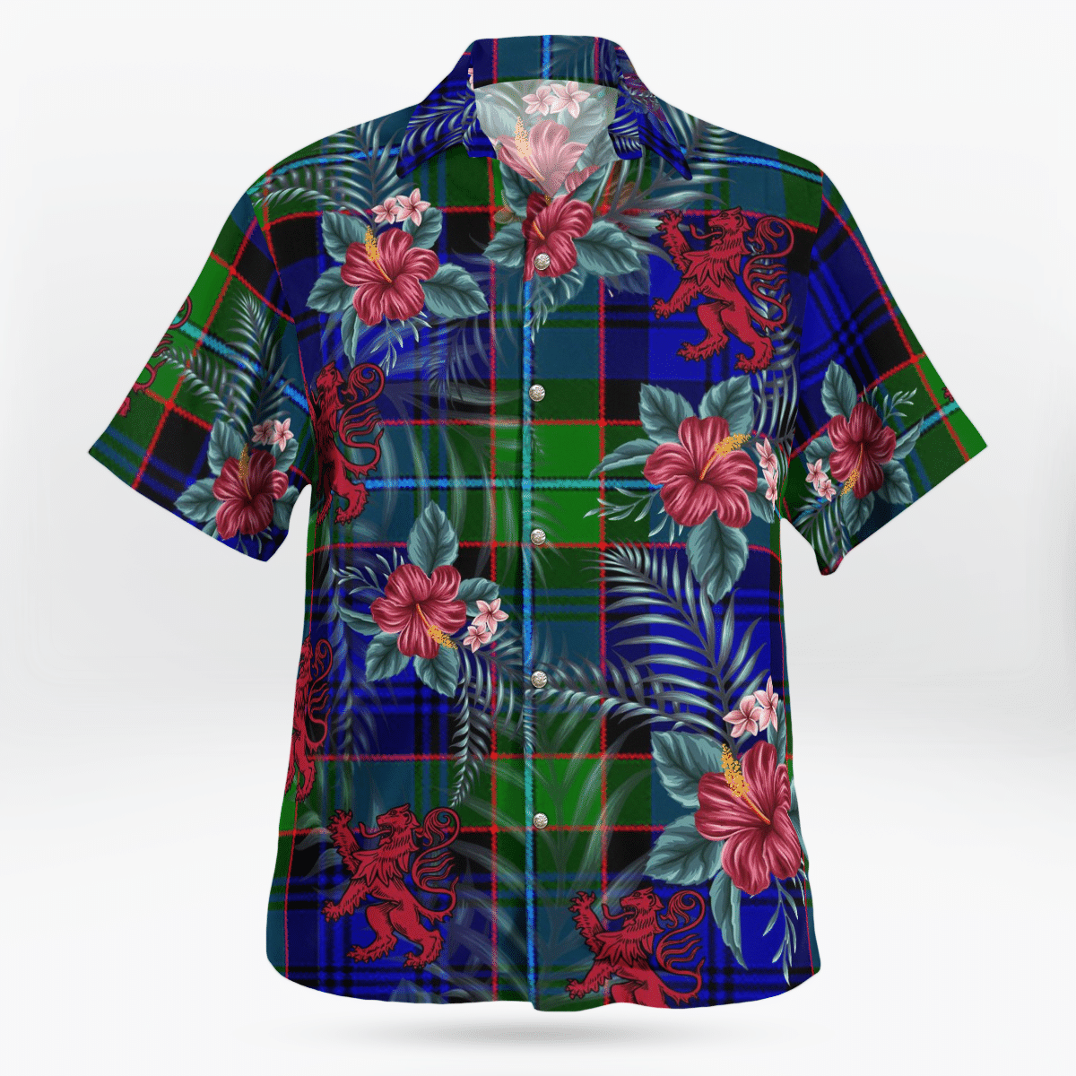 Clan Sempill Modern Tartan Scottish Lion Hawaiian Shirt RG98 Sempill Modern Tartan Tartan Hawaii Shirt   