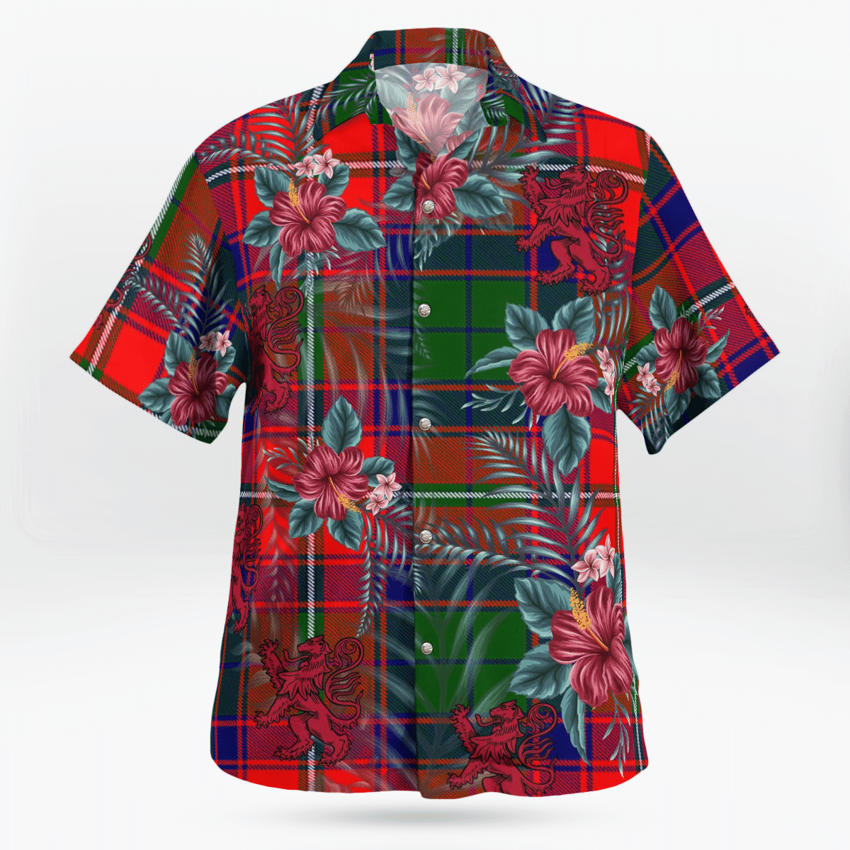Clan Roxburgh District Tartan Scottish Lion Hawaiian Shirt YA11 Roxburgh District Tartan Tartan Hawaii Shirt   
