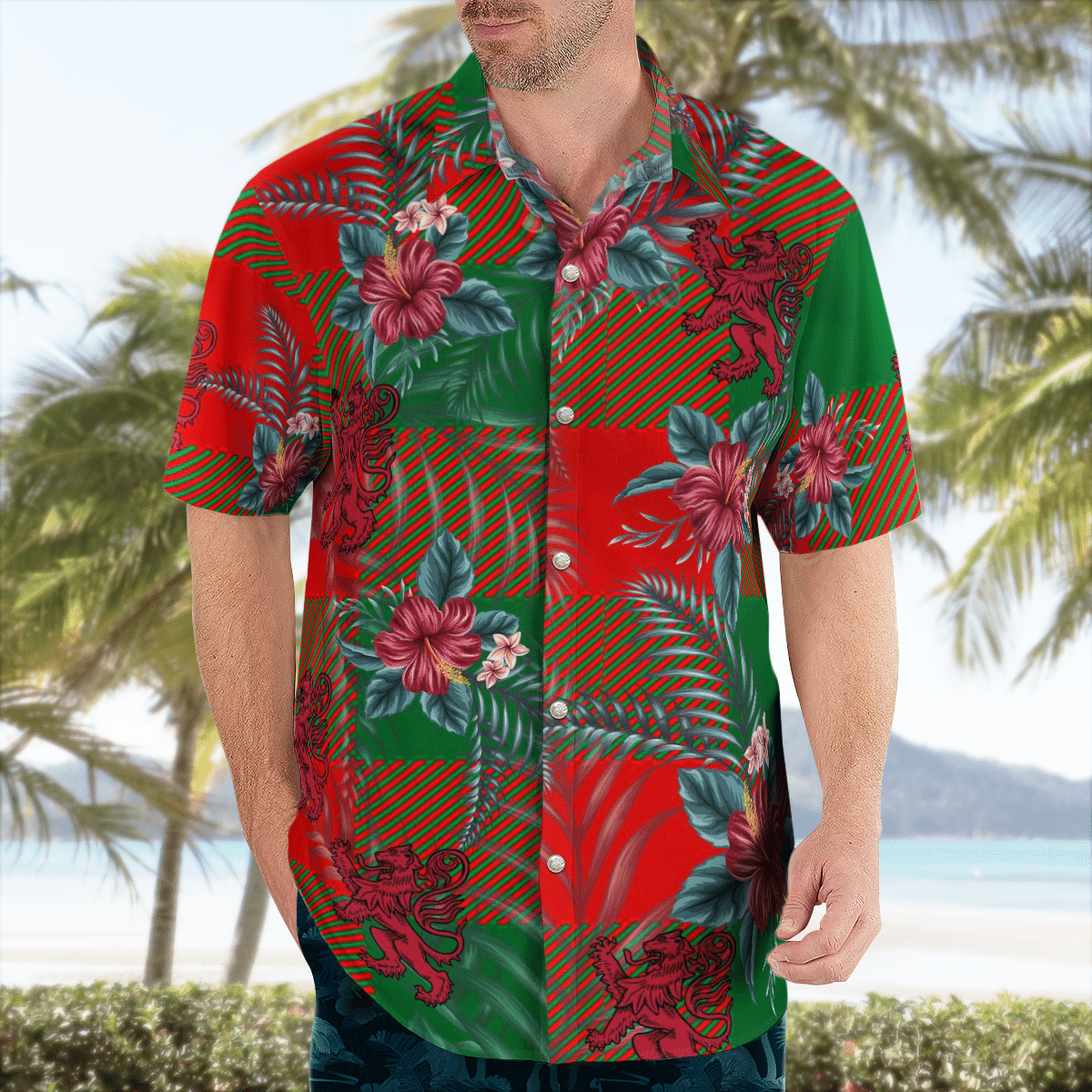 Clan Moncrieffe Tartan Scottish Lion Hawaiian Shirt BJ67 Moncrieffe Tartan Tartan Hawaii Shirt   