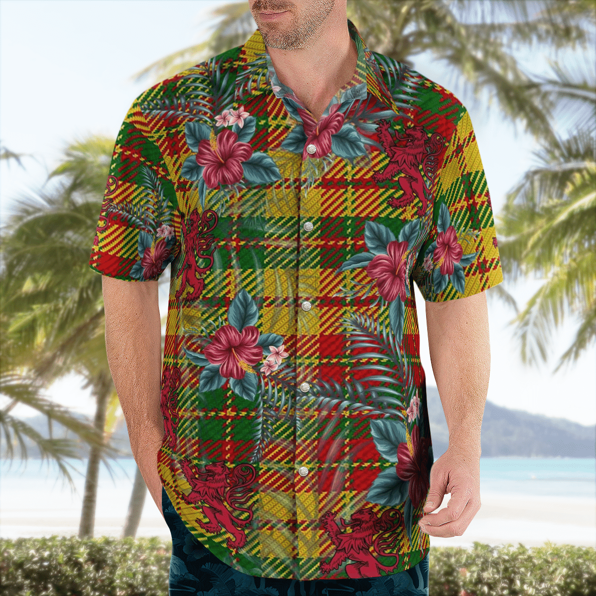 Clan Strathearn Modern Tartan Scottish Lion Hawaiian Shirt CW27 Strathearn Modern Tartan Tartan Hawaii Shirt   