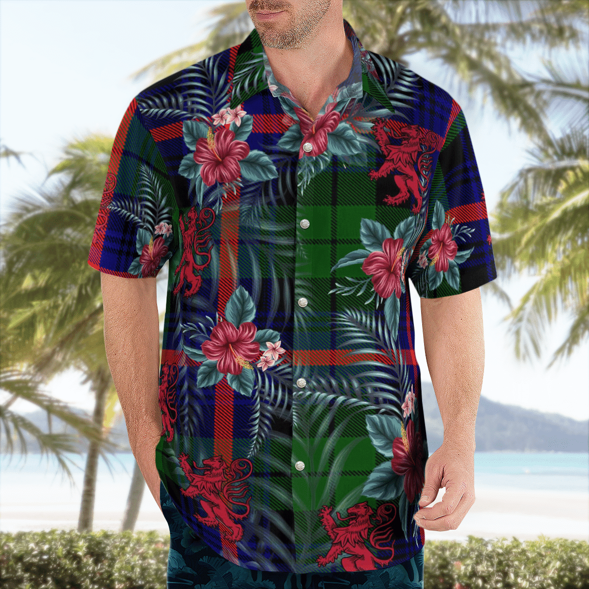Clan Urquhart Modern Tartan Scottish Lion Hawaiian Shirt WZ27 Urquhart Modern Tartan Tartan Hawaii Shirt   