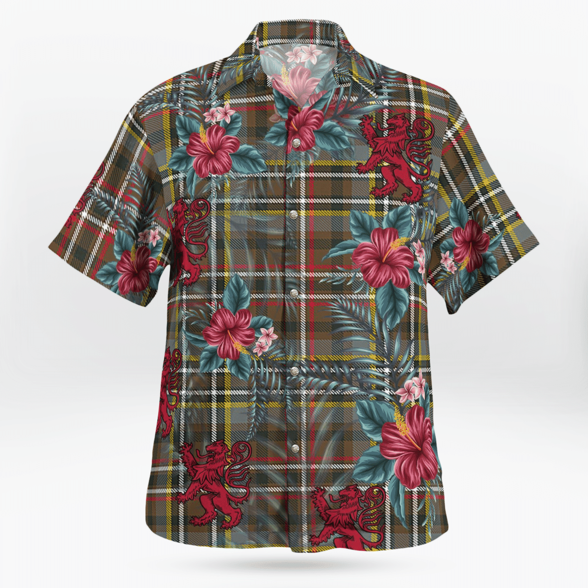 Clan Scott Green Weathered Tartan Scottish Lion Hawaiian Shirt OM83 Scott Green Weathered Tartan Tartan Hawaii Shirt   