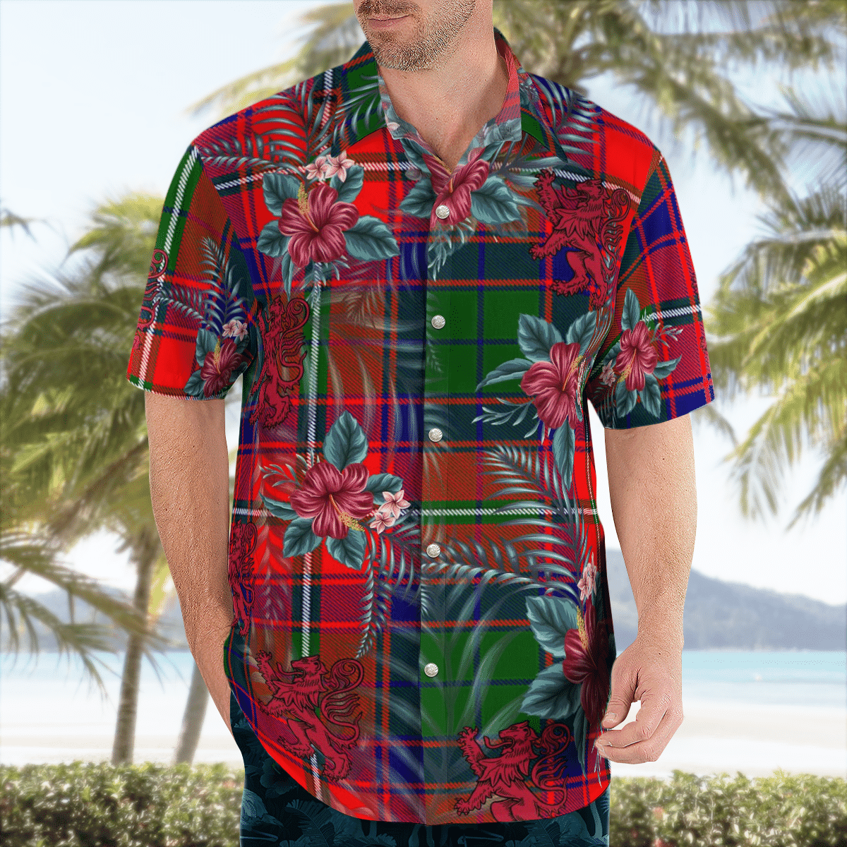 Clan Roxburgh District Tartan Scottish Lion Hawaiian Shirt YA11 Roxburgh District Tartan Tartan Hawaii Shirt   