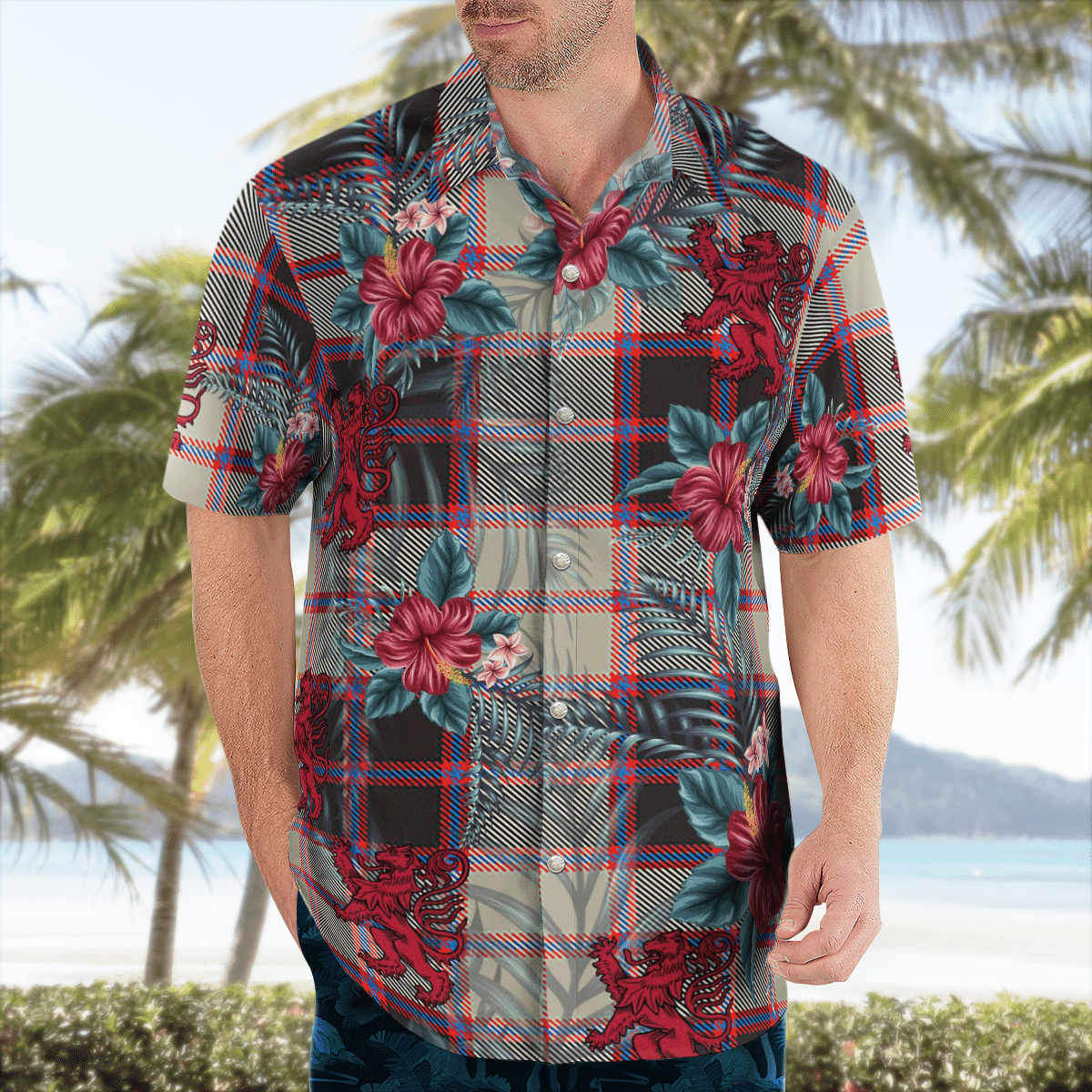Clan MacPherson Hunting Ancient Tartan Scottish Lion Hawaiian Shirt VF29 MacPherson Hunting Ancient Tartan Tartan Hawaii Shirt   