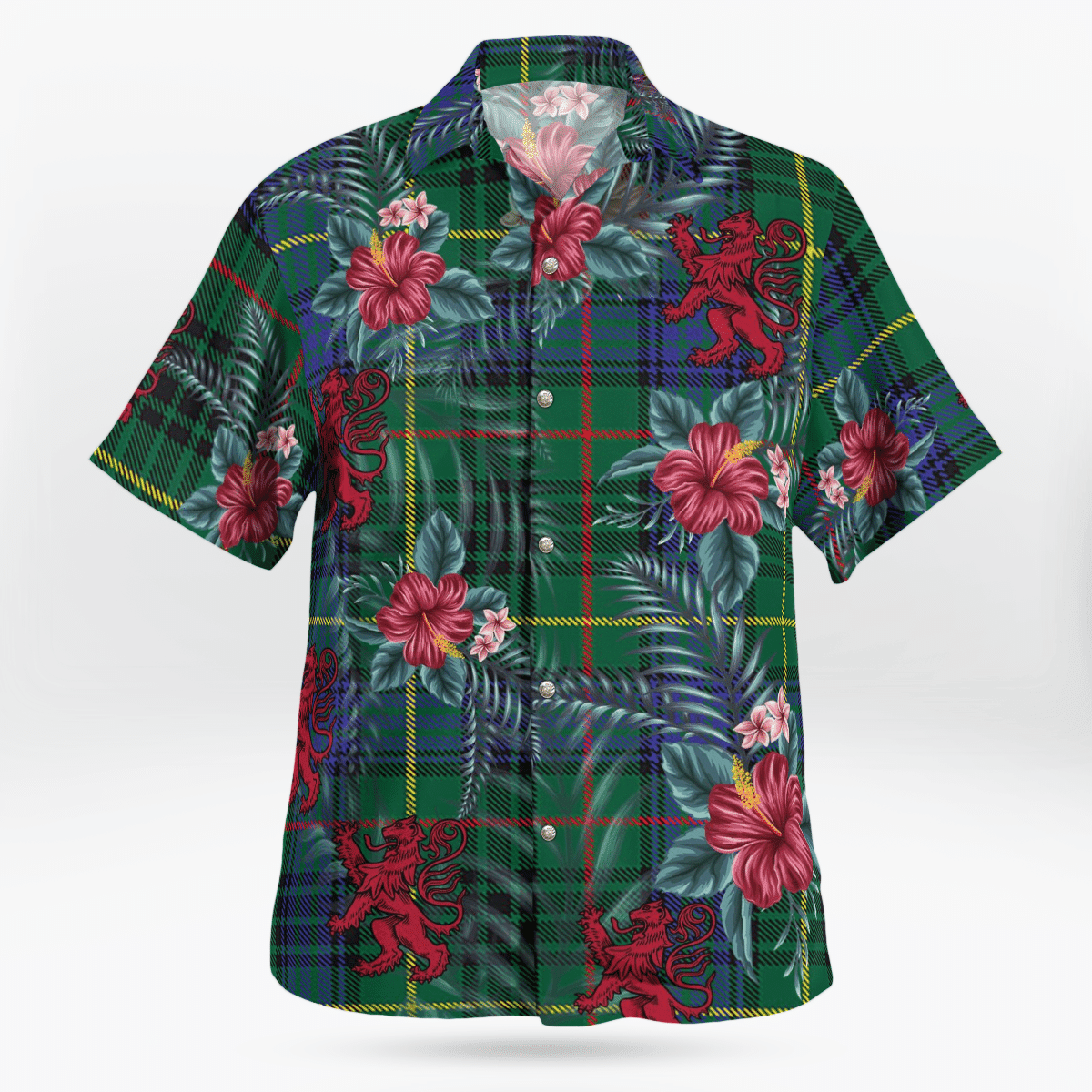 Clan Stewart Hunting Modern Tartan Scottish Lion Hawaiian Shirt TD33 Stewart Hunting Modern Tartan Tartan Hawaii Shirt   