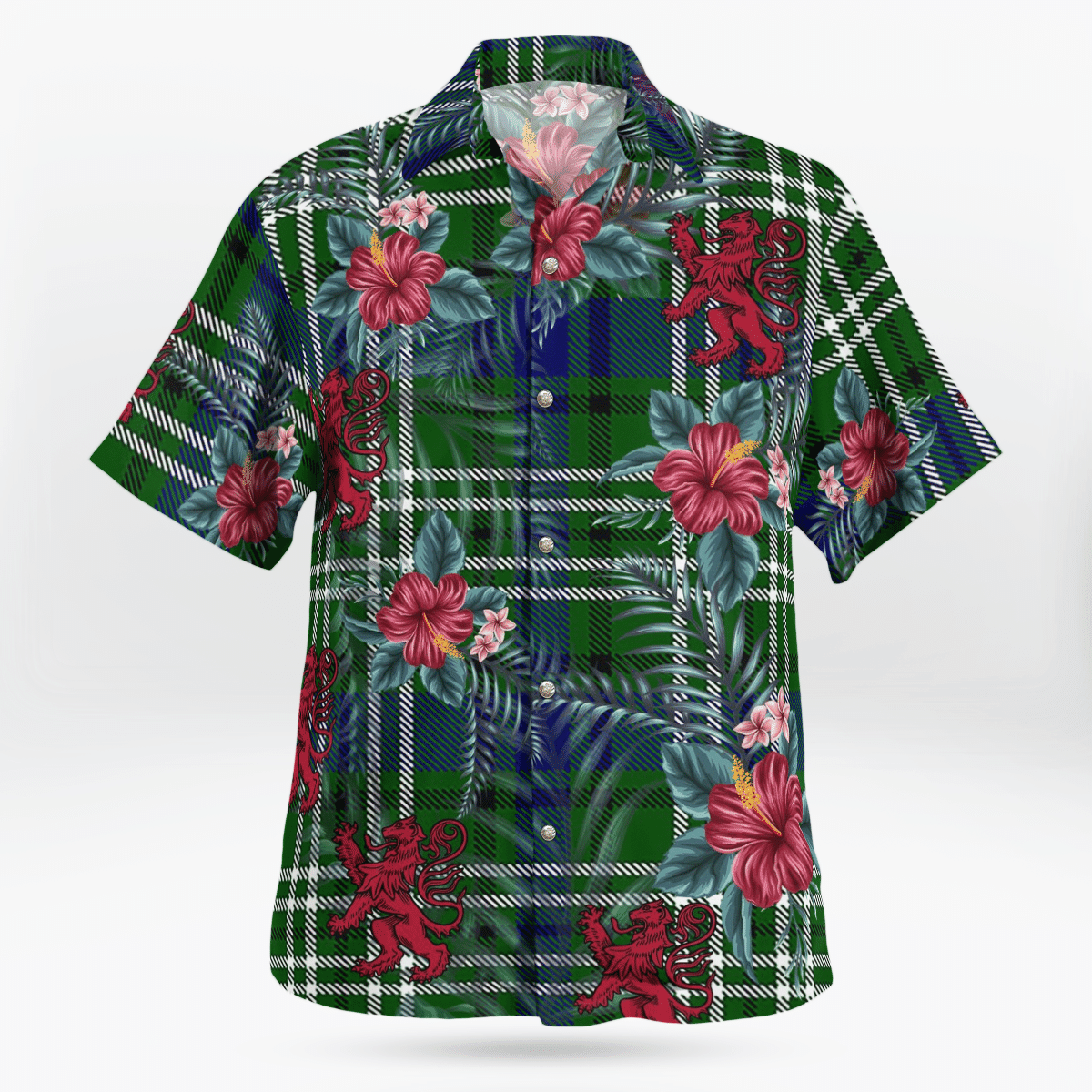 Clan Purves (Tweedside) Tartan Scottish Lion Hawaiian Shirt HT91 Purves (Tweedside) Tartan Tartan Hawaii Shirt   