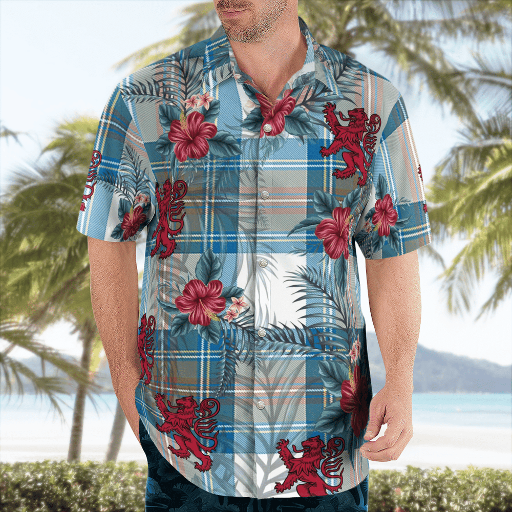 Clan Stewart Muted Blue Tartan Scottish Lion Hawaiian Shirt OZ98 Stewart Muted Blue Tartan Tartan Hawaii Shirt   