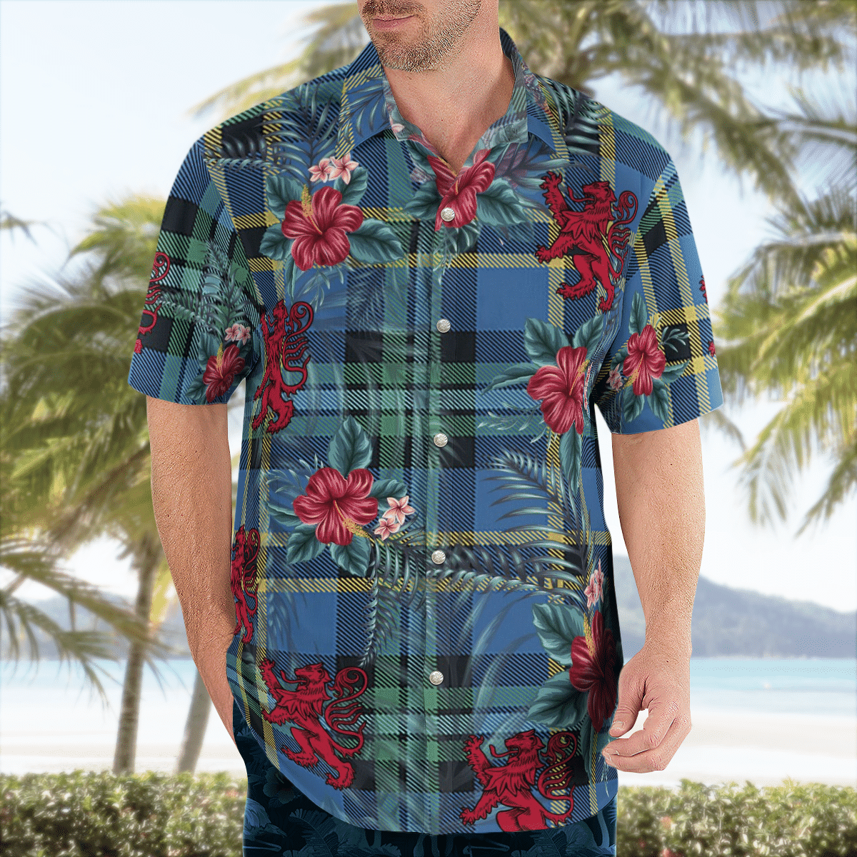 Clan Weir Ancient Tartan Scottish Lion Hawaiian Shirt VE23 Weir Ancient Tartan Tartan Hawaii Shirt   
