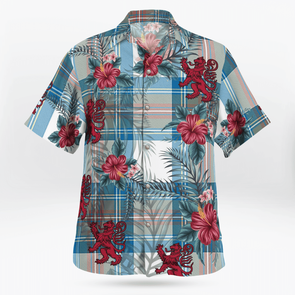 Clan Stewart Muted Blue Tartan Scottish Lion Hawaiian Shirt OZ98 Stewart Muted Blue Tartan Tartan Hawaii Shirt   