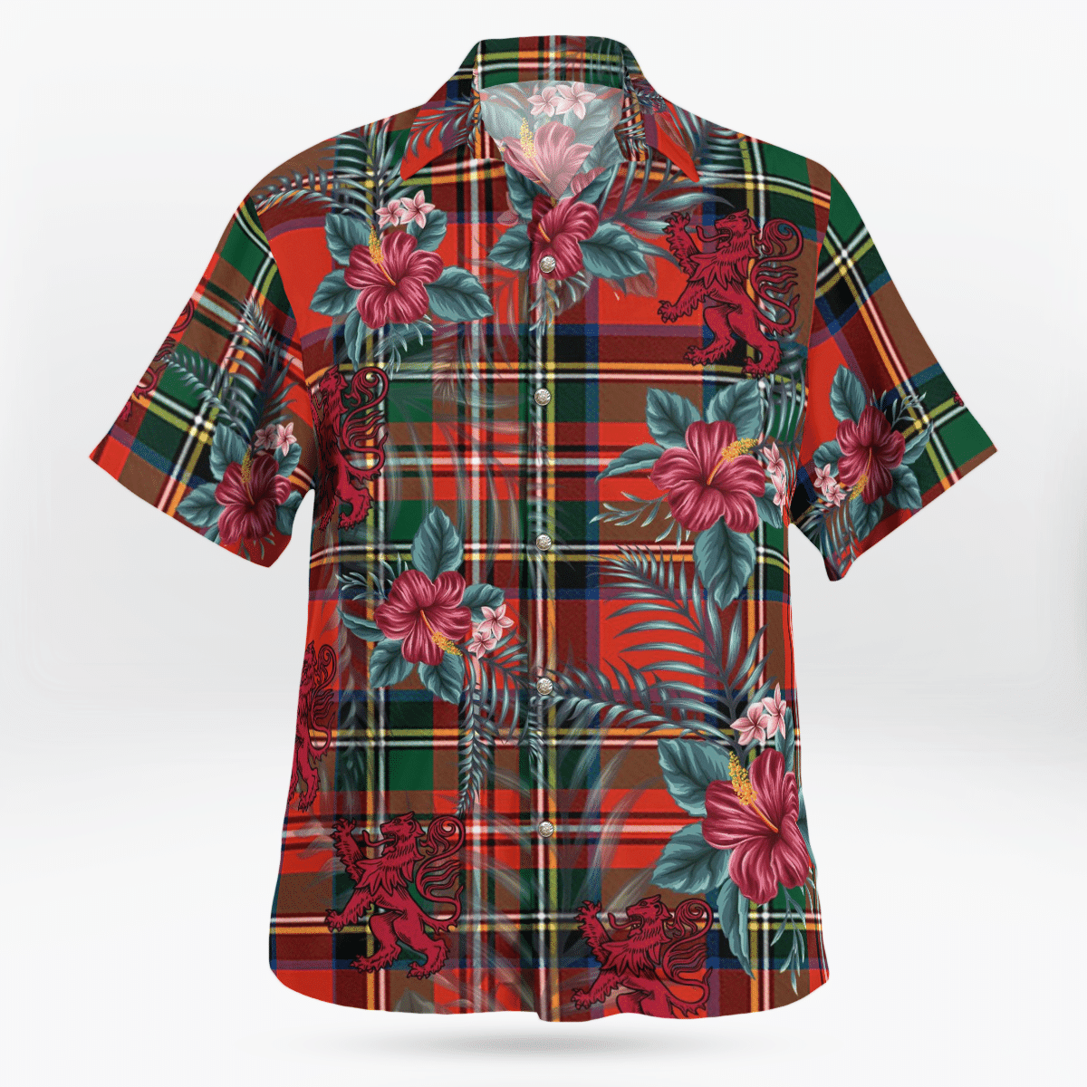 Clan Stewart (of Appin) Tartan Scottish Lion Hawaiian Shirt TQ41 Stewart (of Appin) Tartan Tartan Hawaii Shirt   