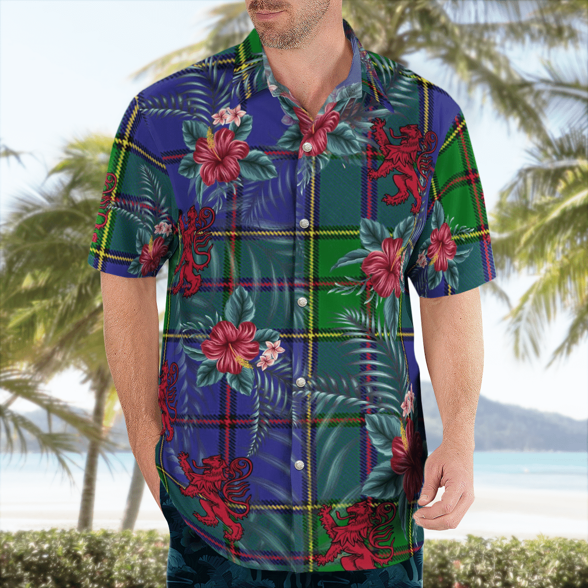 Clan Strachan Tartan Scottish Lion Hawaiian Shirt AW31 Strachan Tartan Tartan Hawaii Shirt   