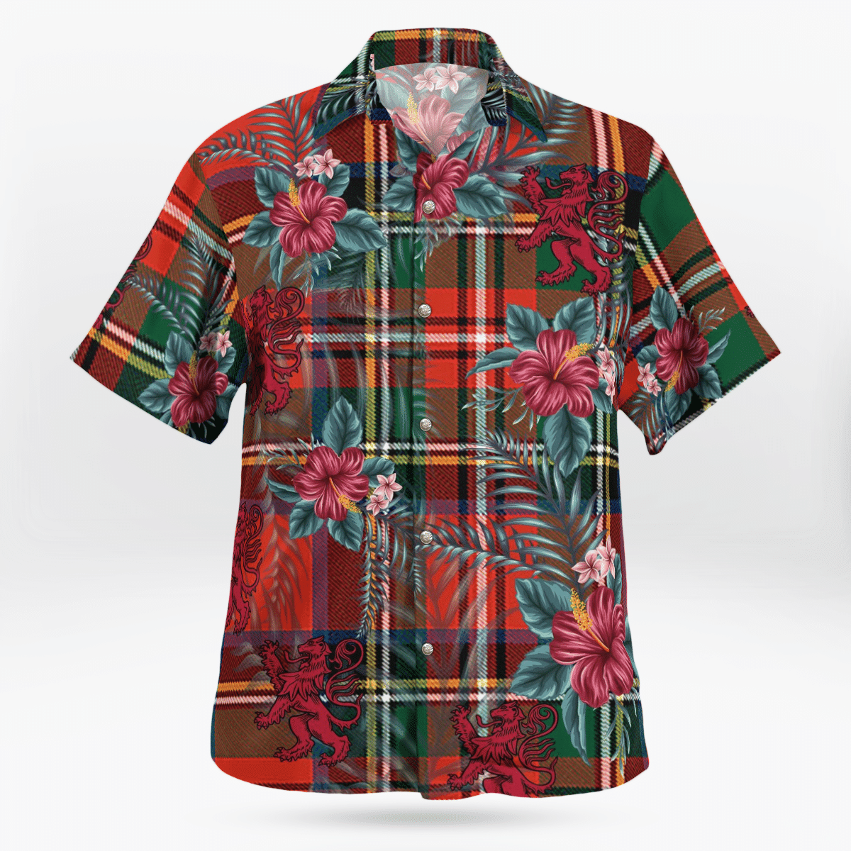 Clan Stewart Royal Modern Tartan Scottish Lion Hawaiian Shirt XK24 Stewart Royal Modern Tartan Tartan Hawaii Shirt   