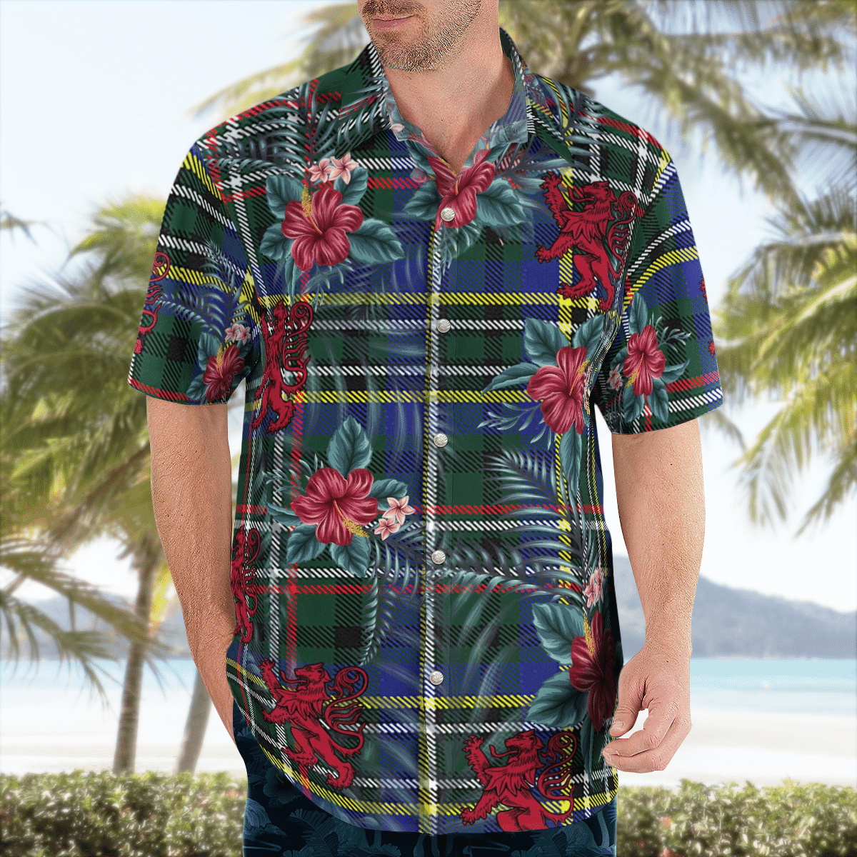 Clan Scott Green Modern Tartan Scottish Lion Hawaiian Shirt PM11 Scott Green Modern Tartan Tartan Hawaii Shirt   