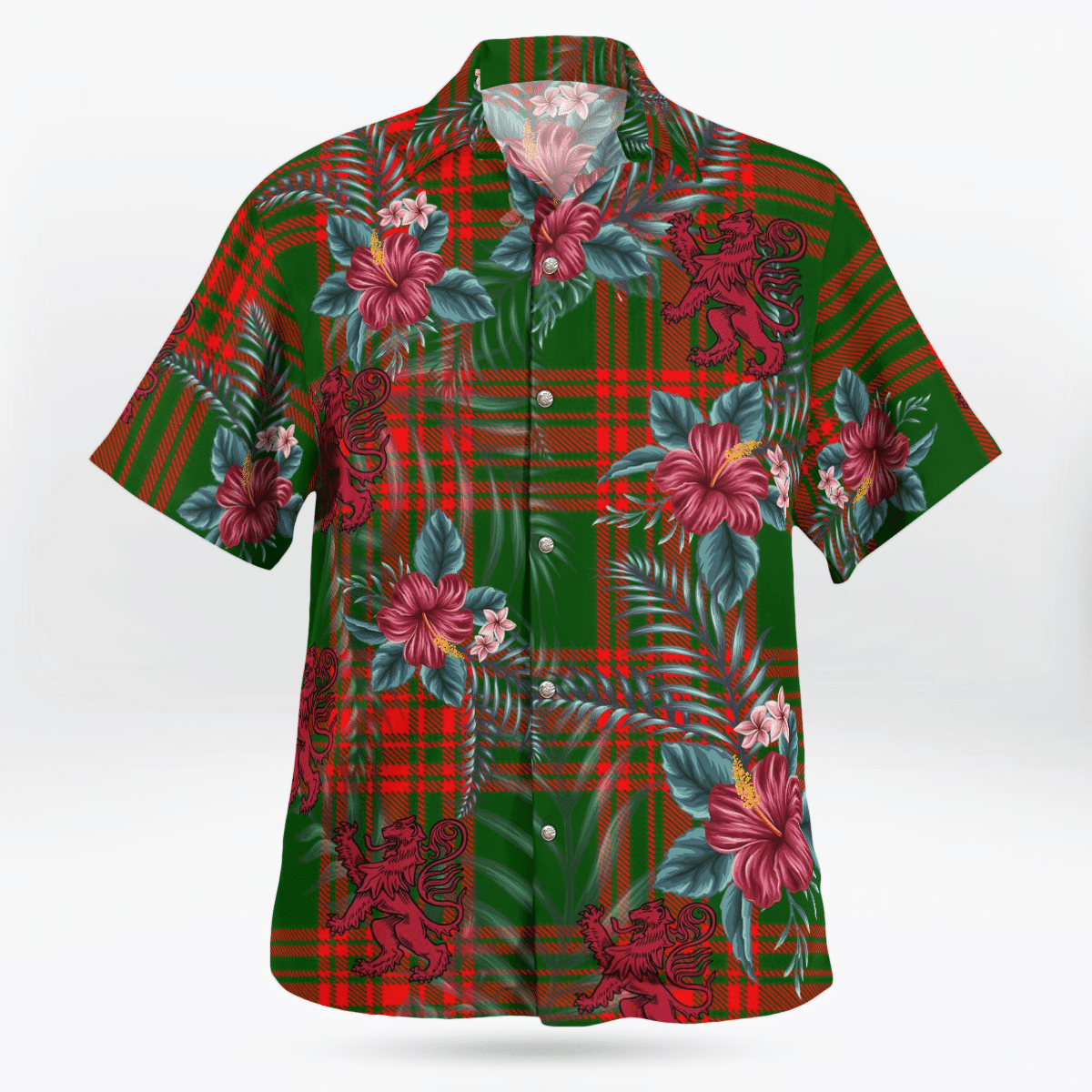 Clan Menzies Green Modern Tartan Scottish Lion Hawaiian Shirt FZ64 Menzies Green Modern Tartan Tartan Hawaii Shirt   