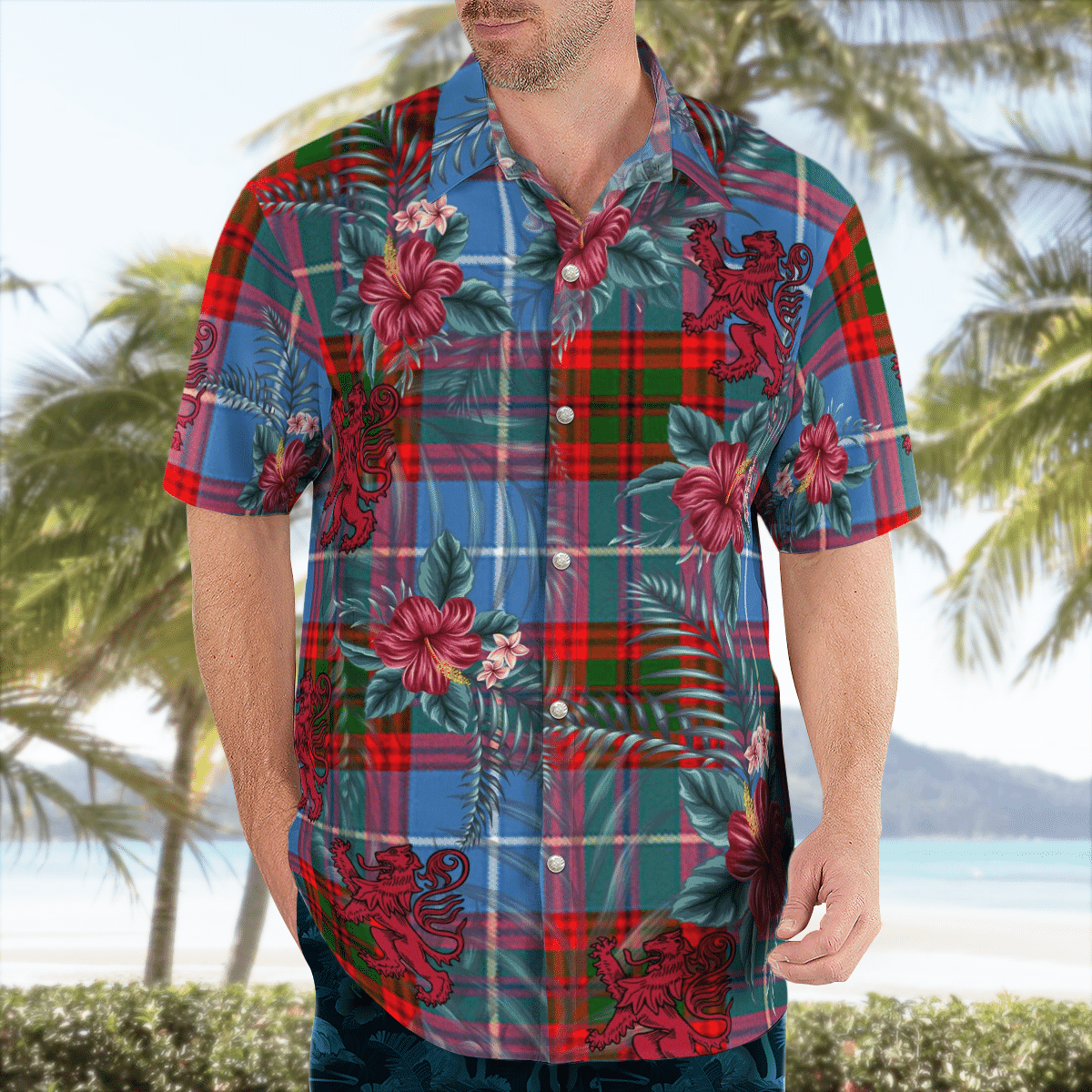 Clan Newton (Edingburg) Tartan Scottish Lion Hawaiian Shirt CT69 Newton (Edingburg) Tartan Tartan Hawaii Shirt   