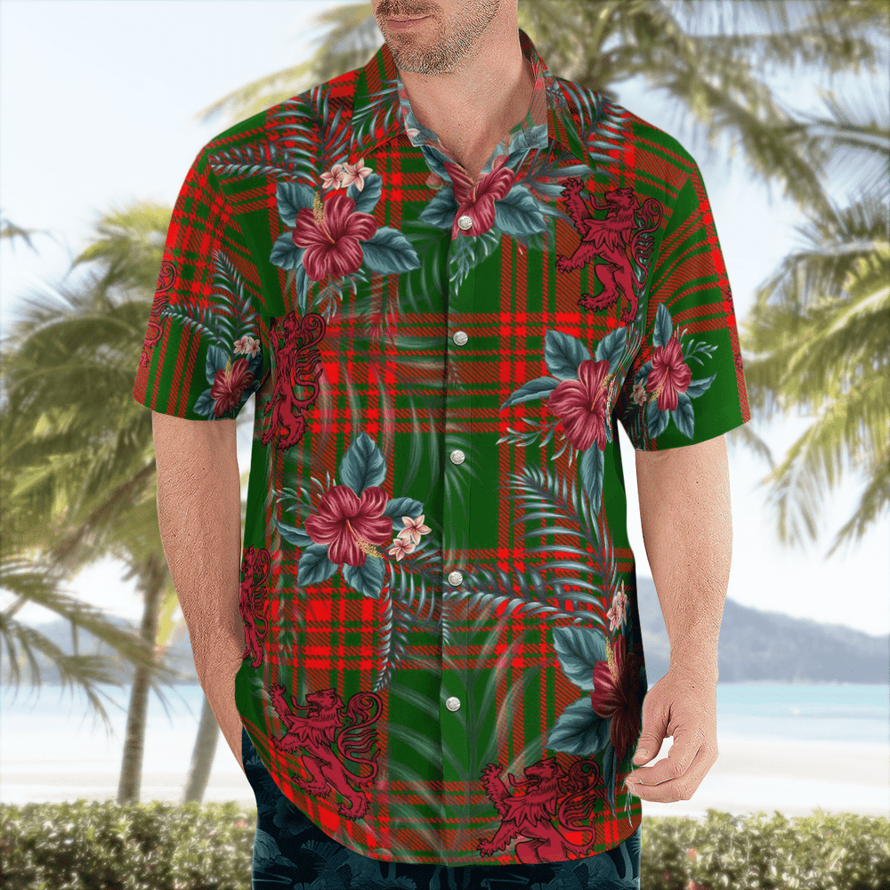 Clan Menzies Green Modern Tartan Scottish Lion Hawaiian Shirt FZ64 Menzies Green Modern Tartan Tartan Hawaii Shirt   