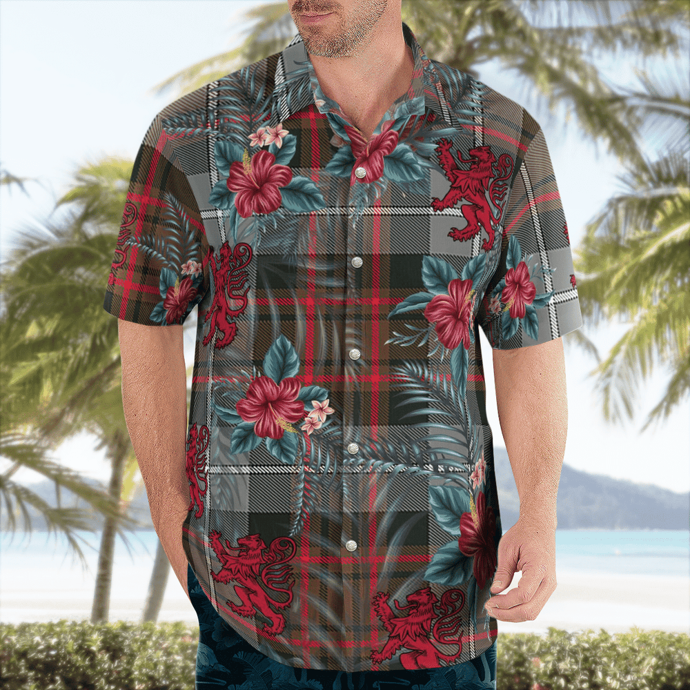 Clan MacRae Hunting Weathered Tartan Scottish Lion Hawaiian Shirt HG50 MacRae Hunting Weathered Tartan Tartan Hawaii Shirt   