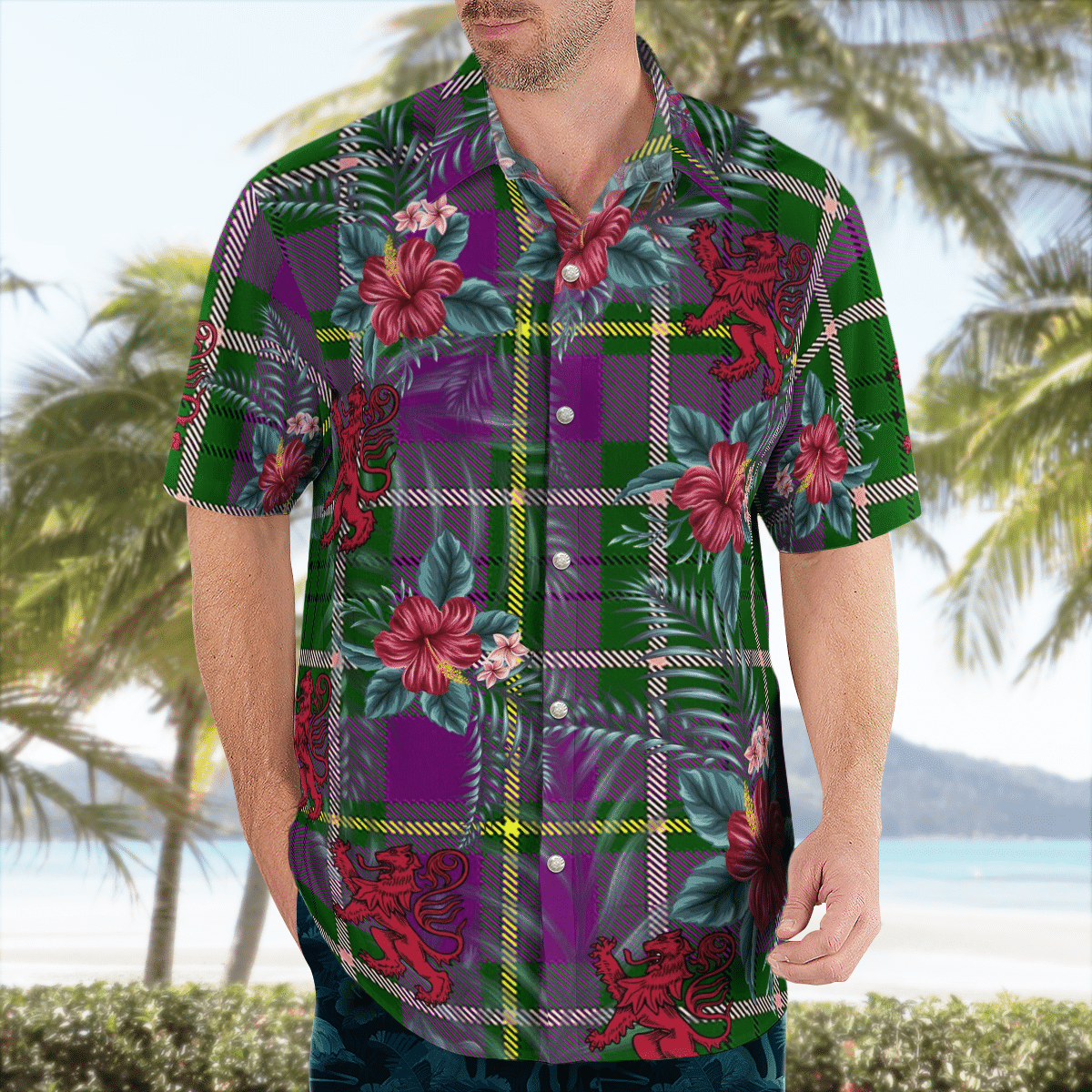 Clan Taylor Tartan Scottish Lion Hawaiian Shirt SK91 Taylor Tartan Tartan Hawaii Shirt   