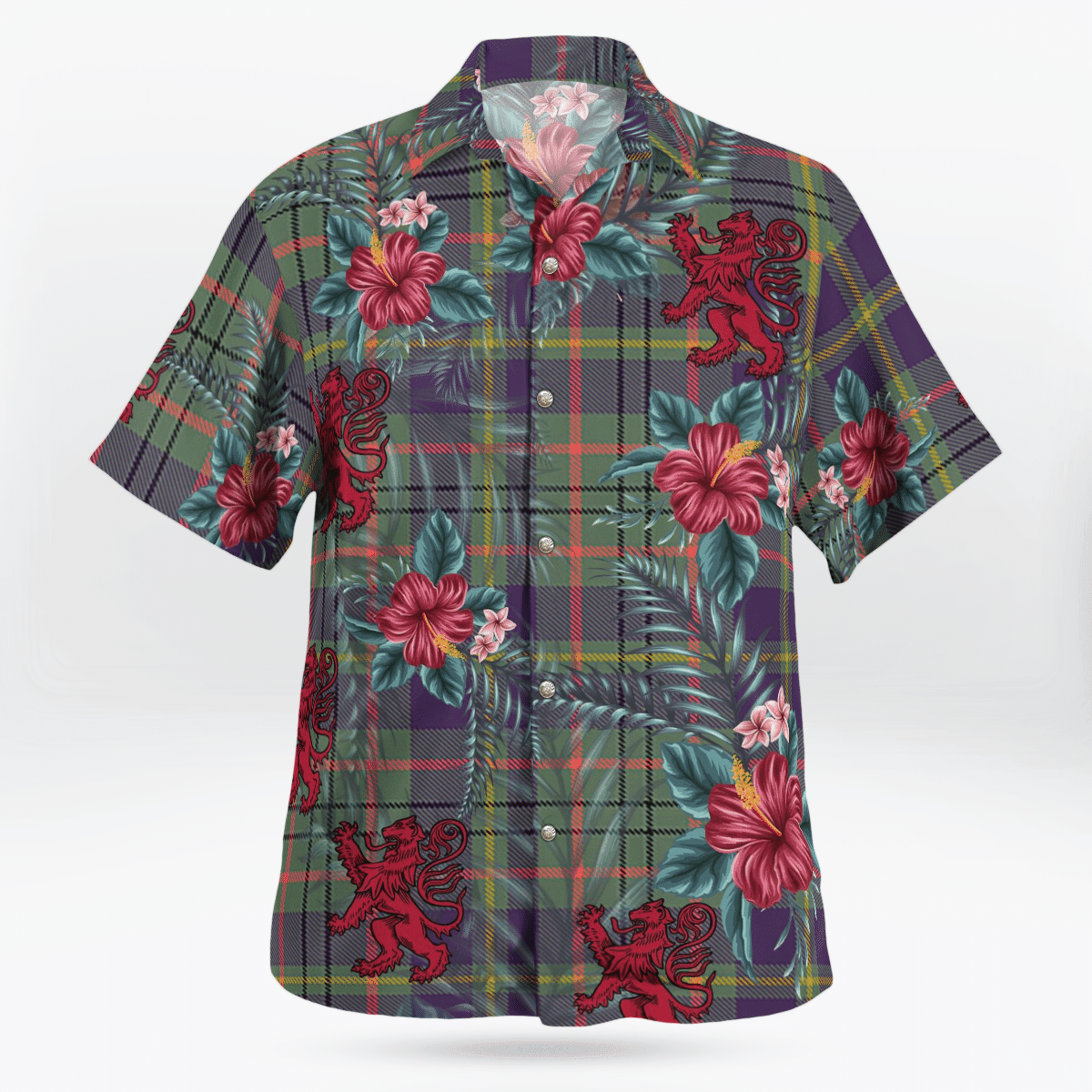 Clan Taylor Weathered Tartan Scottish Lion Hawaiian Shirt OH40 Taylor Weathered Tartan Tartan Hawaii Shirt   