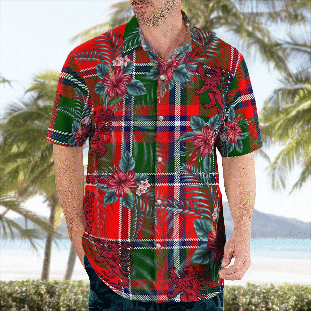 Clan Spens Modern Tartan Scottish Lion Hawaiian Shirt NH48 Spens Modern Tartan Tartan Hawaii Shirt   