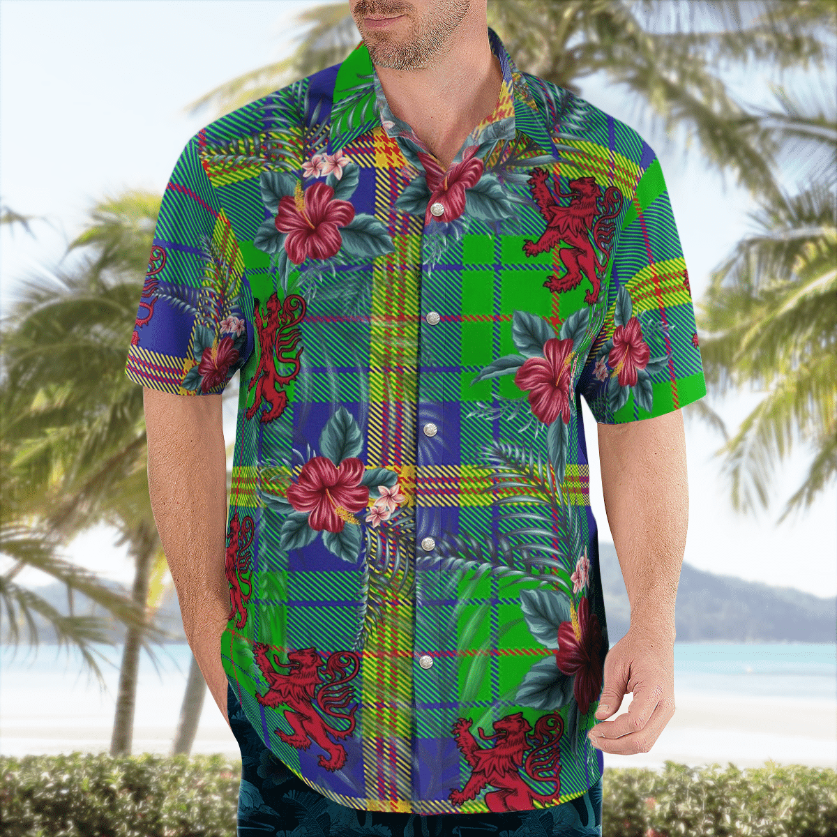 Clan New Mexico Tartan Scottish Lion Hawaiian Shirt UP86 New Mexico Tartan Tartan Hawaii Shirt   