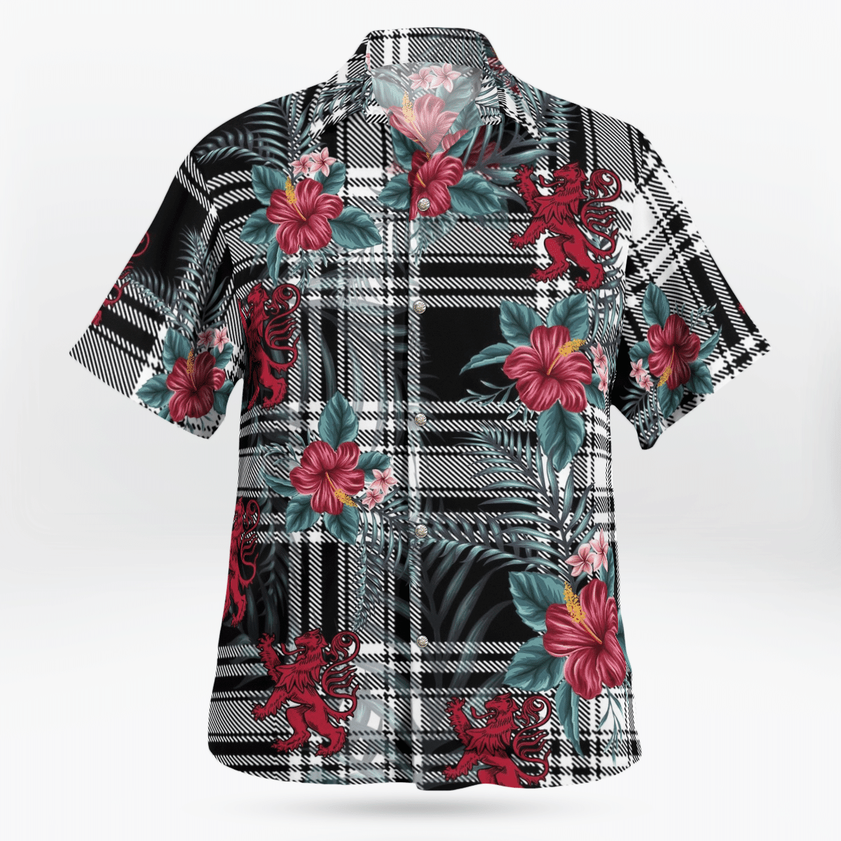 Clan Menzies Black & White Modern Tartan Scottish Lion Hawaiian Shirt EY53 Menzies Black & White Modern Tartan Tartan Hawaii Shirt   