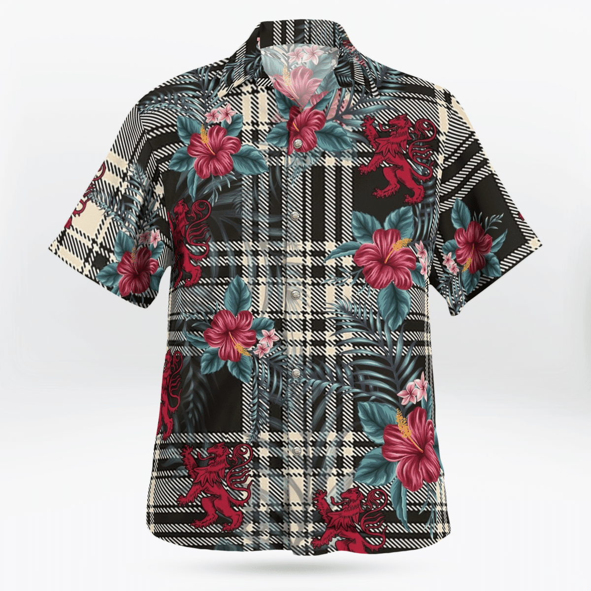 Clan Menzies Black & White Ancient Tartan Scottish Lion Hawaiian Shirt SB46 Menzies Black & White Ancient Tartan Tartan Hawaii Shirt   
