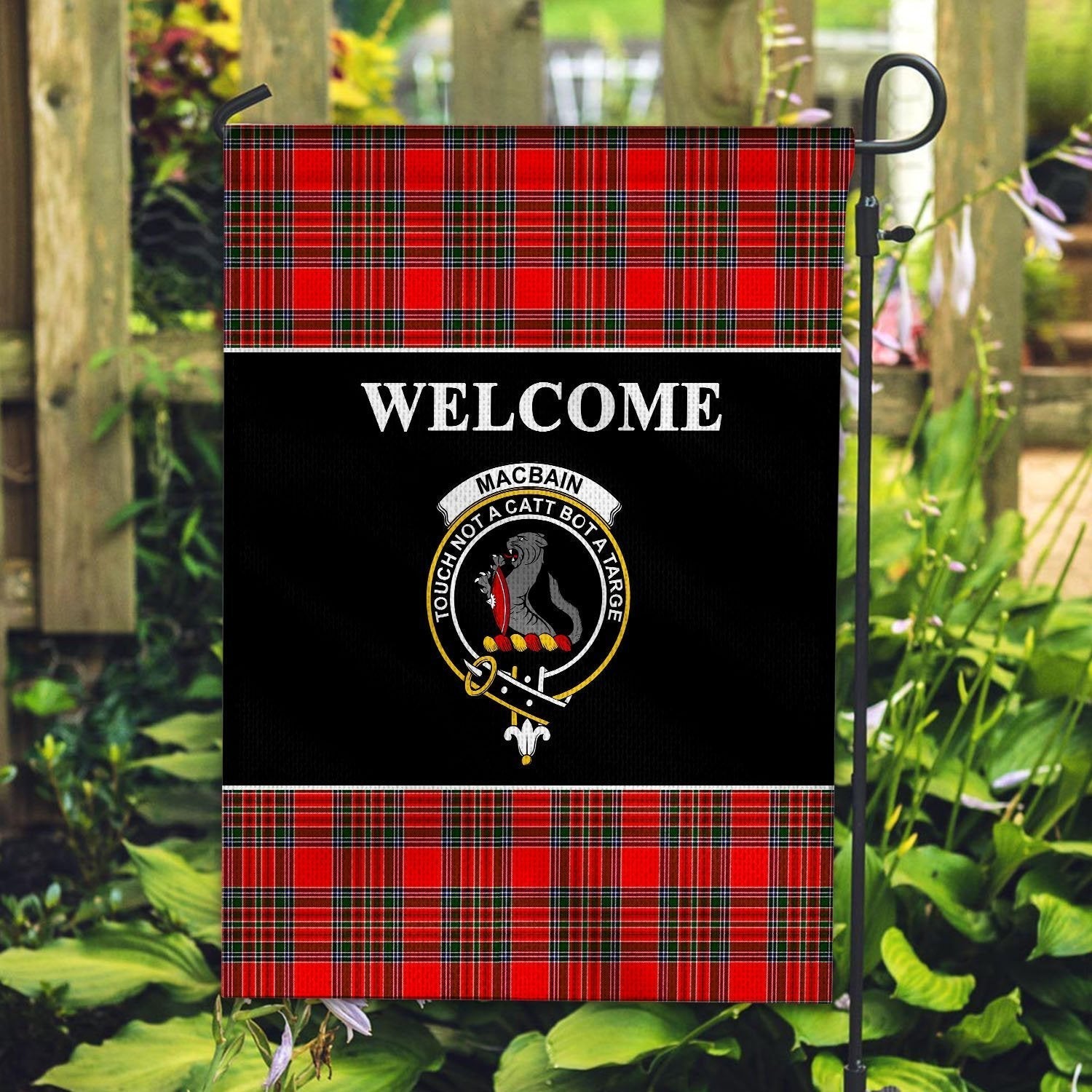 Clan MacBain Tartan Crest Black Garden Flag OX91 Clan MacBain Tartan Today   