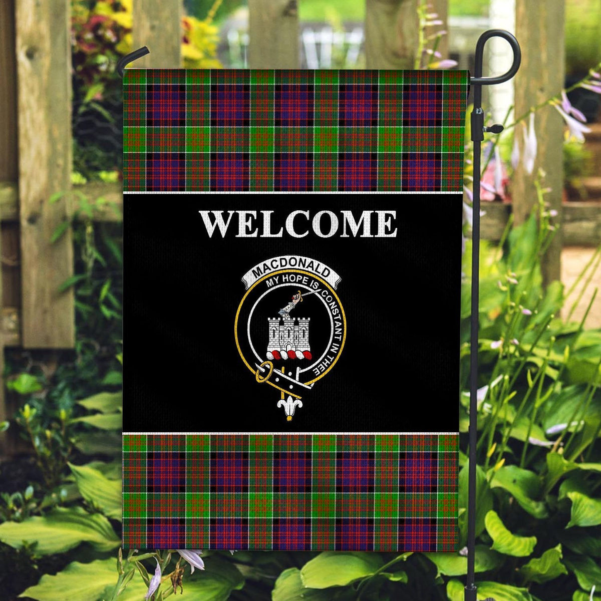 Clan MacDonald (Ranald) Tartan Crest Black Garden Flag MR20 Clan MacDonald Tartan Today   