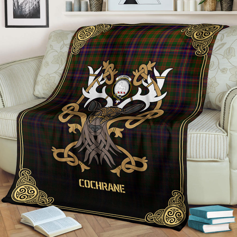 Clan Cochrane Modern Tartan Crest Premium Blanket Celtic Stag Style QN18 Clan Cochrane Tartan Today   
