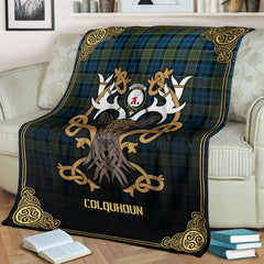 Clan Colquhoun Ancient Tartan Crest Premium Blanket Celtic Stag Style HH86 Clan Colquhoun Tartan Today   