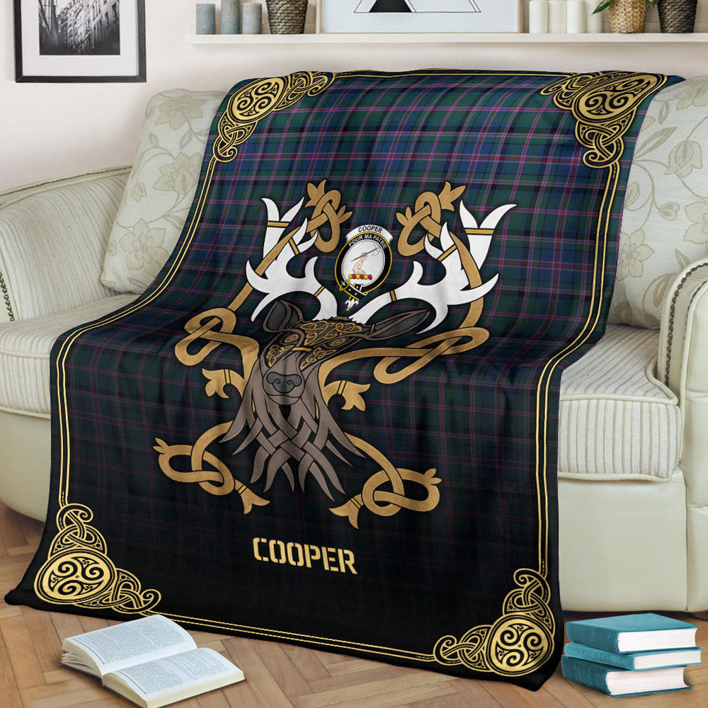 Clan Cooper Ancient Tartan Crest Premium Blanket Celtic Stag Style IF16 Clan Cooper Tartan Today   