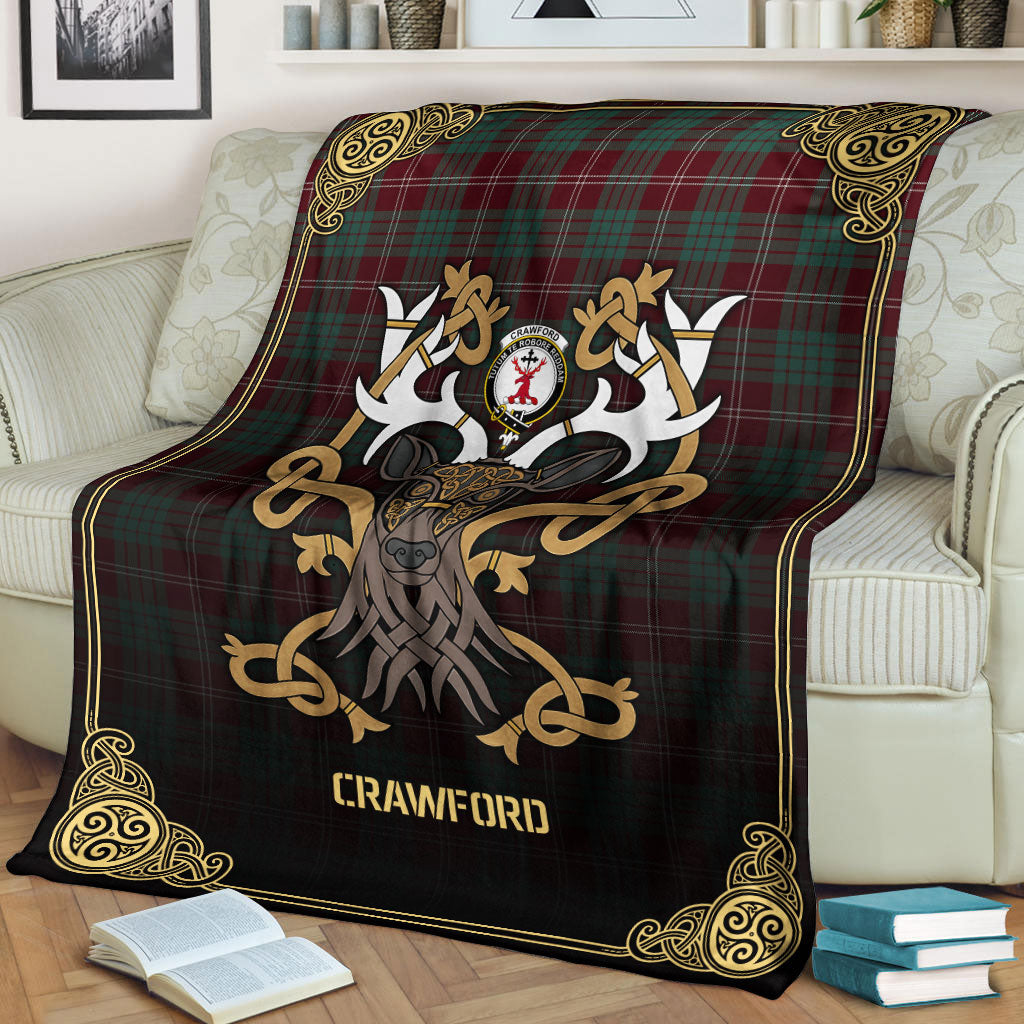 Clan Crawford Modern Tartan Crest Premium Blanket Celtic Stag Style JM54 Clan Crawford Tartan Today   