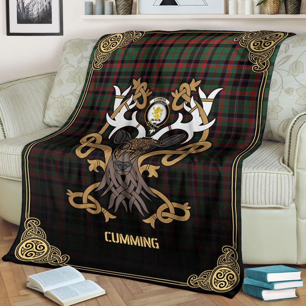 Clan Cumming Hunting Ancient Tartan Crest Premium Blanket Celtic Stag Style KQ15 Clan Cumming Tartan Today   