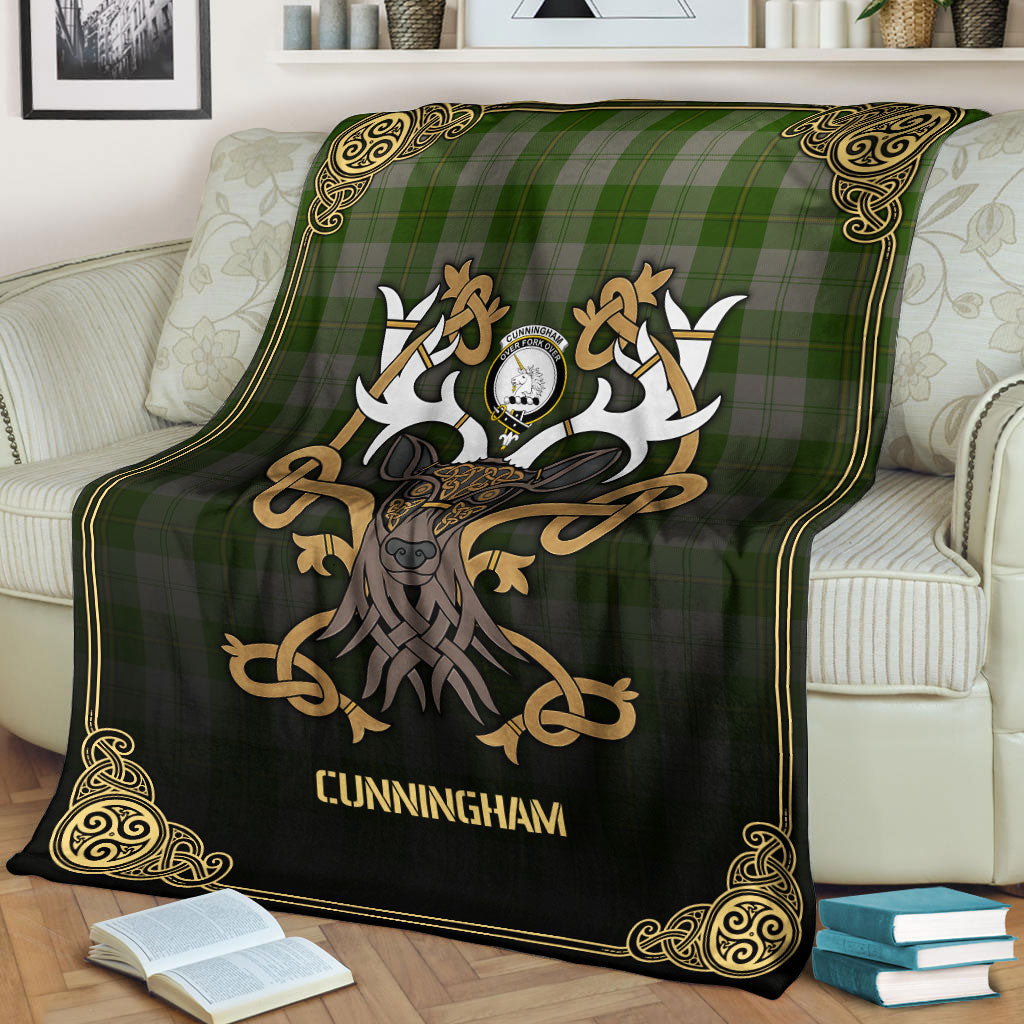 Clan Cunningham Dress Green Dancers Tartan Crest Premium Blanket Celtic Stag Style YP29 Clan Cunningham Tartan Today   