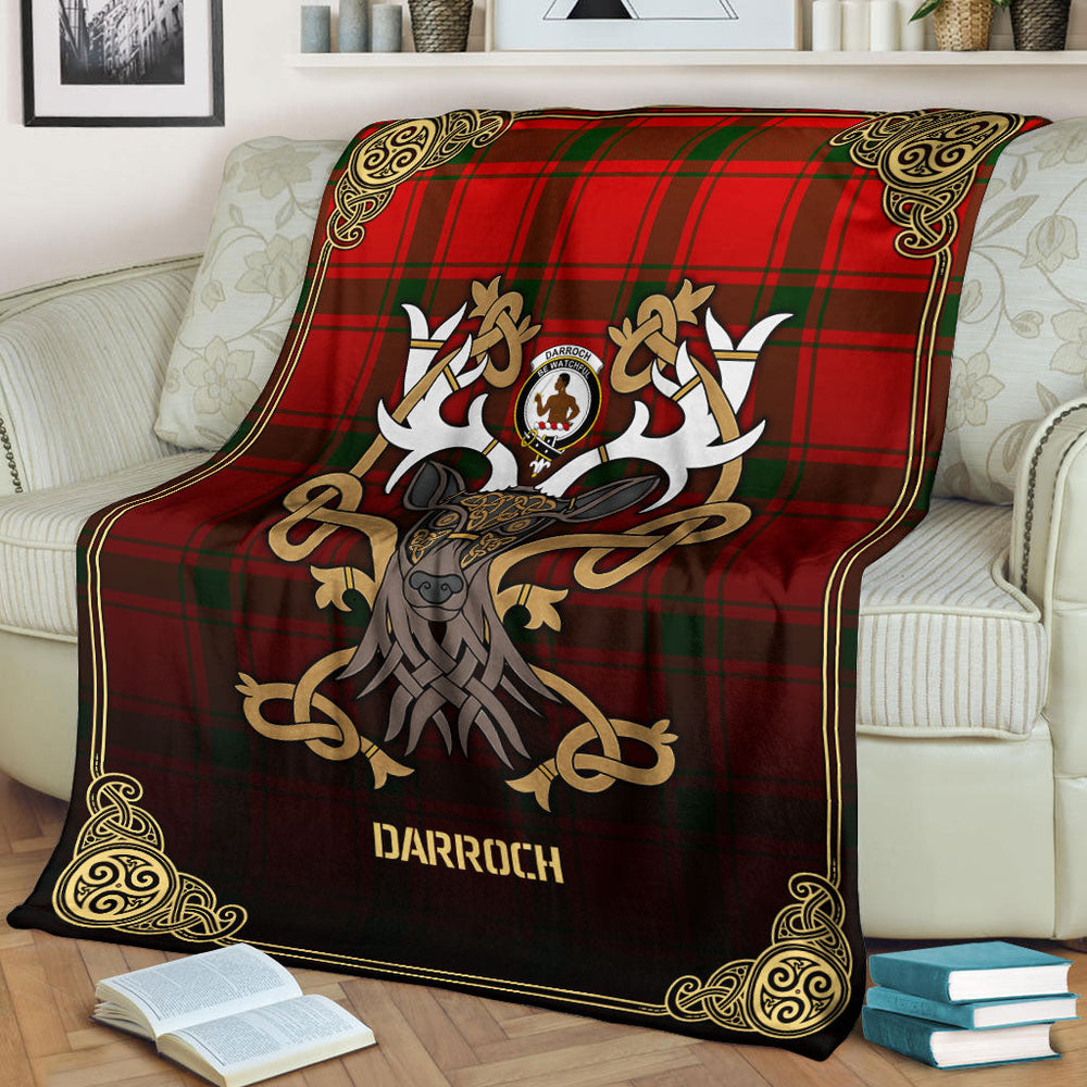 Clan Darroch (Gourock) Tartan Crest Premium Blanket Celtic Stag Style AX61 Clan Darroch Tartan Today   
