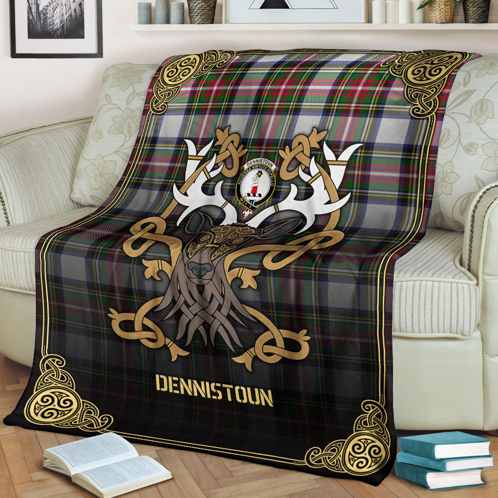 Clan Dennistoun Tartan Crest Premium Blanket Celtic Stag Style UK96 Clan Dennistoun Tartan Today   