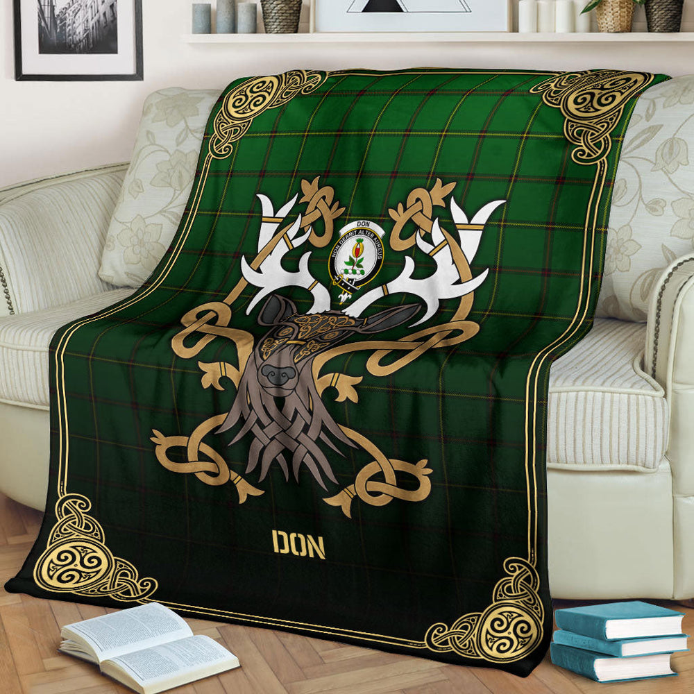Clan Don Tartan Crest Premium Blanket Celtic Stag Style VW31 Clan Don Tartan Today   