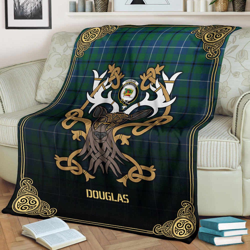 Clan Douglas Ancient Tartan Crest Premium Blanket Celtic Stag Style GH28 Clan Douglas Tartan Today   