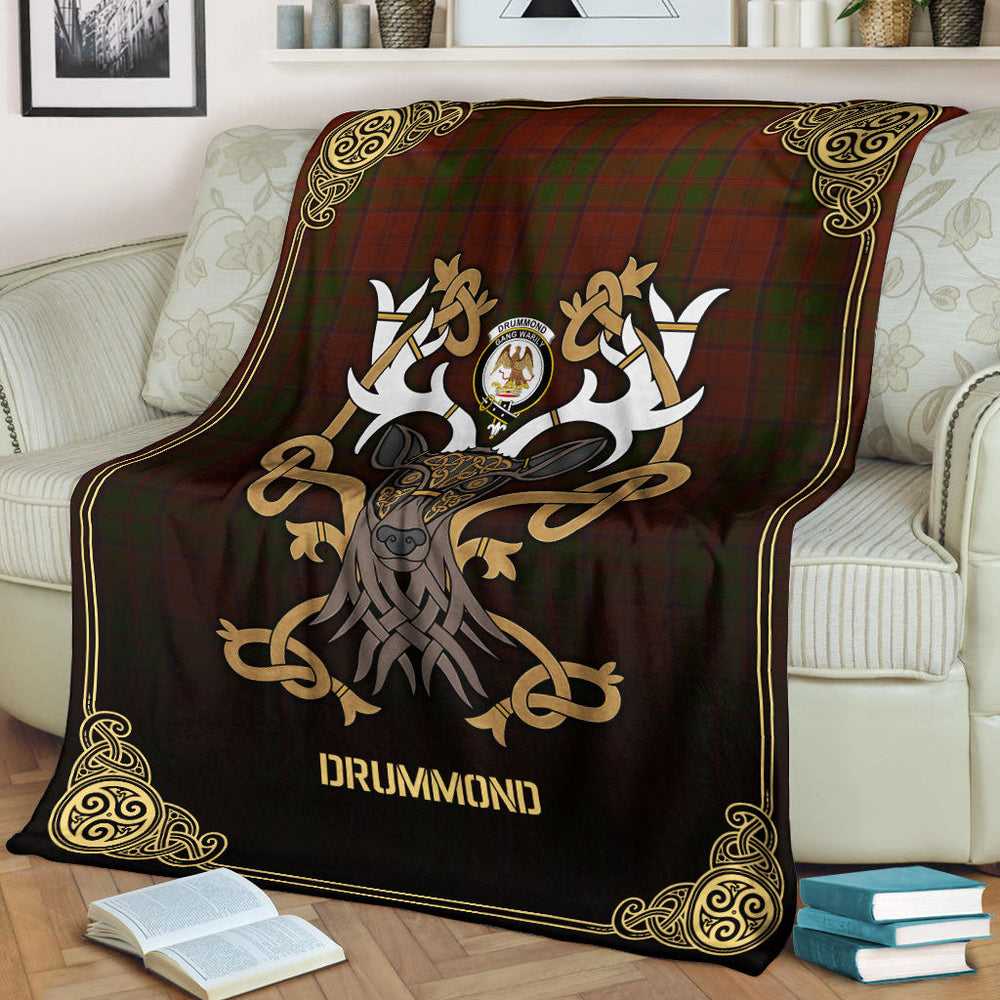 Clan Drummond Tartan Crest Premium Blanket Celtic Stag Style VI26 Clan Drummond Tartan Today   