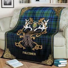 Clan Falconer Tartan Crest Premium Blanket Celtic Stag Style PA39 Clan Falconer Tartan Today   