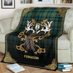 Clan Ferguson Ancient Tartan Crest Premium Blanket Celtic Stag Style JY30 Clan Hall Tartan Today   