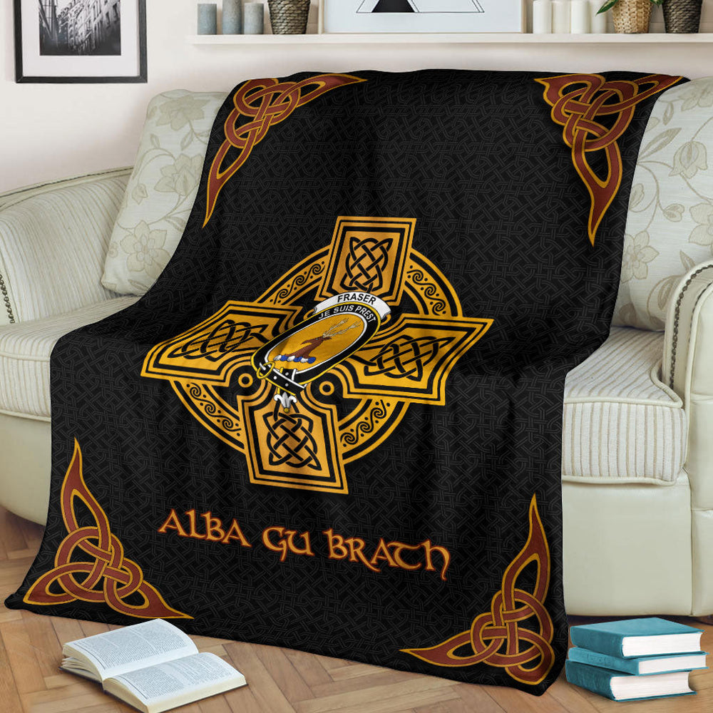 Fraser (of Lovat) Clan Crest Premium Blanket Black  Celtic Cross Style UB41 Clan Ross Tartan Today   