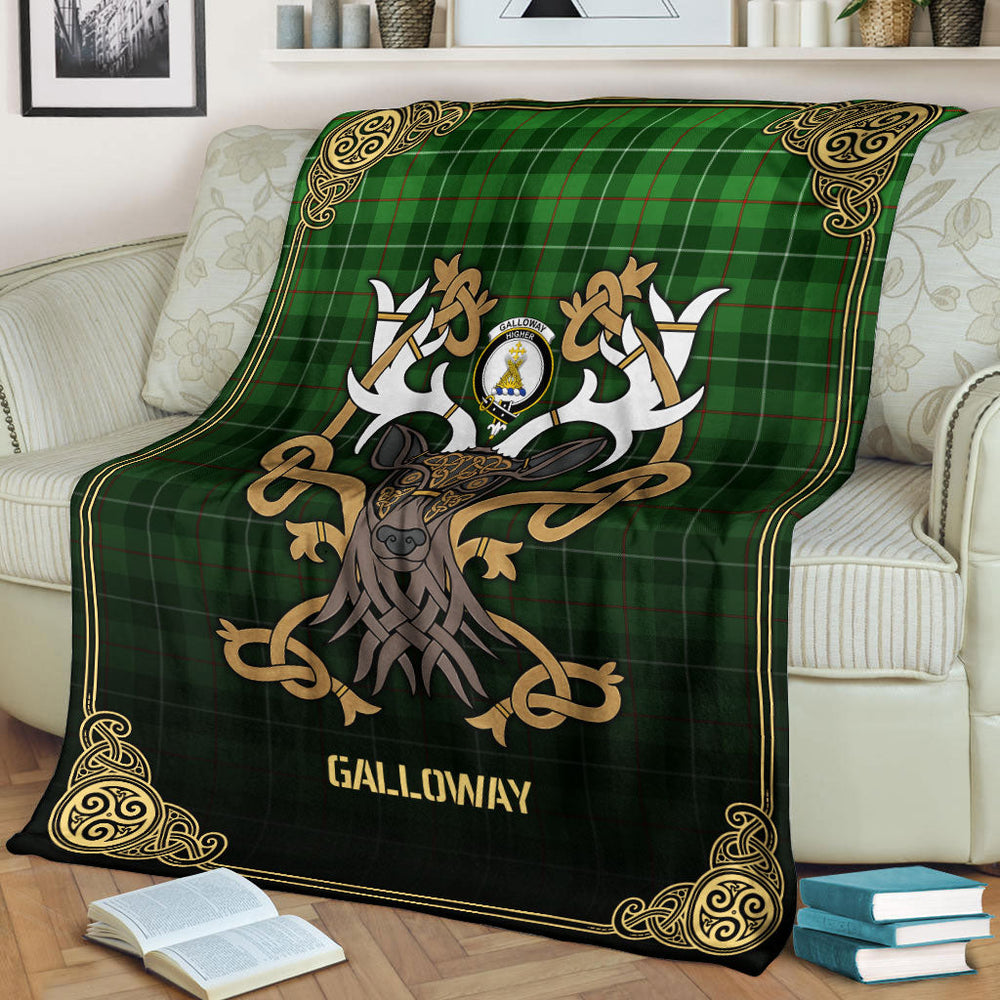Clan Galloway District Tartan Crest Premium Blanket Celtic Stag Style UO90 Clan Galloway Tartan Today   