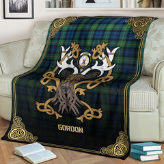 Clan Gordon Ancient Tartan Crest Premium Blanket Celtic Stag Style FE44 Clan Gordon Tartan Today   