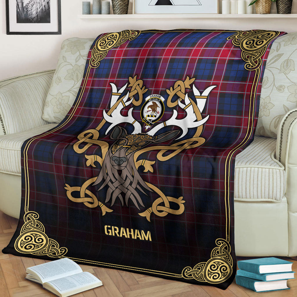 Clan Graham of Menteith Red Tartan Crest Premium Blanket Celtic Stag Style VV20 Clan Graham Tartan Today   