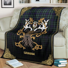 Clan Graham of Montrose Modern Tartan Crest Premium Blanket Celtic Stag Style WI43 Clan Rose Tartan Today   