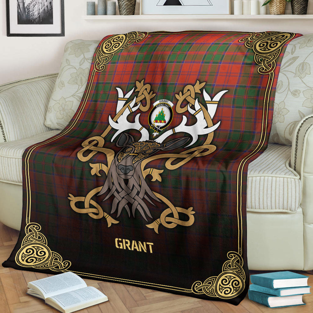 Clan Grant Ancient Tartan Crest Premium Blanket Celtic Stag Style GY33 Clan Grant Tartan Today   