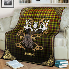 Clan Jardine Tartan Crest Premium Blanket Celtic Stag Style WO34 Clan Jardine Tartan Today   