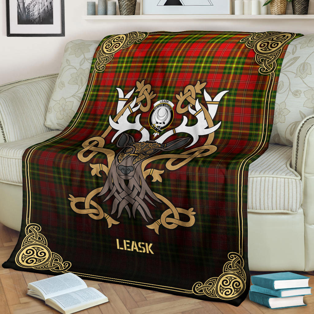 Clan Leask Tartan Crest Premium Blanket Celtic Stag Style YW15 Clan Leask Tartan Today   